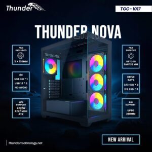 Thunder NOVA PC Case with 4xArgb infinity Fans front and side glass(Black)