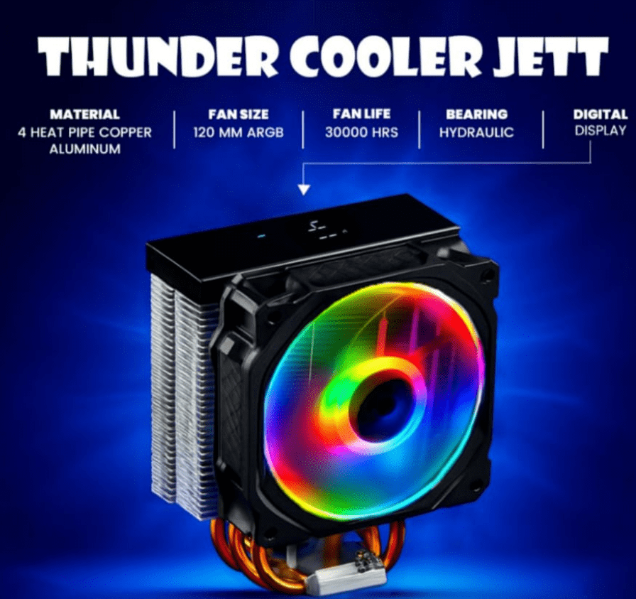 Thunder JETT 4-Heatpipe CPU Cooler with 120mm ARGB Fan With Top Temperature Display New 7